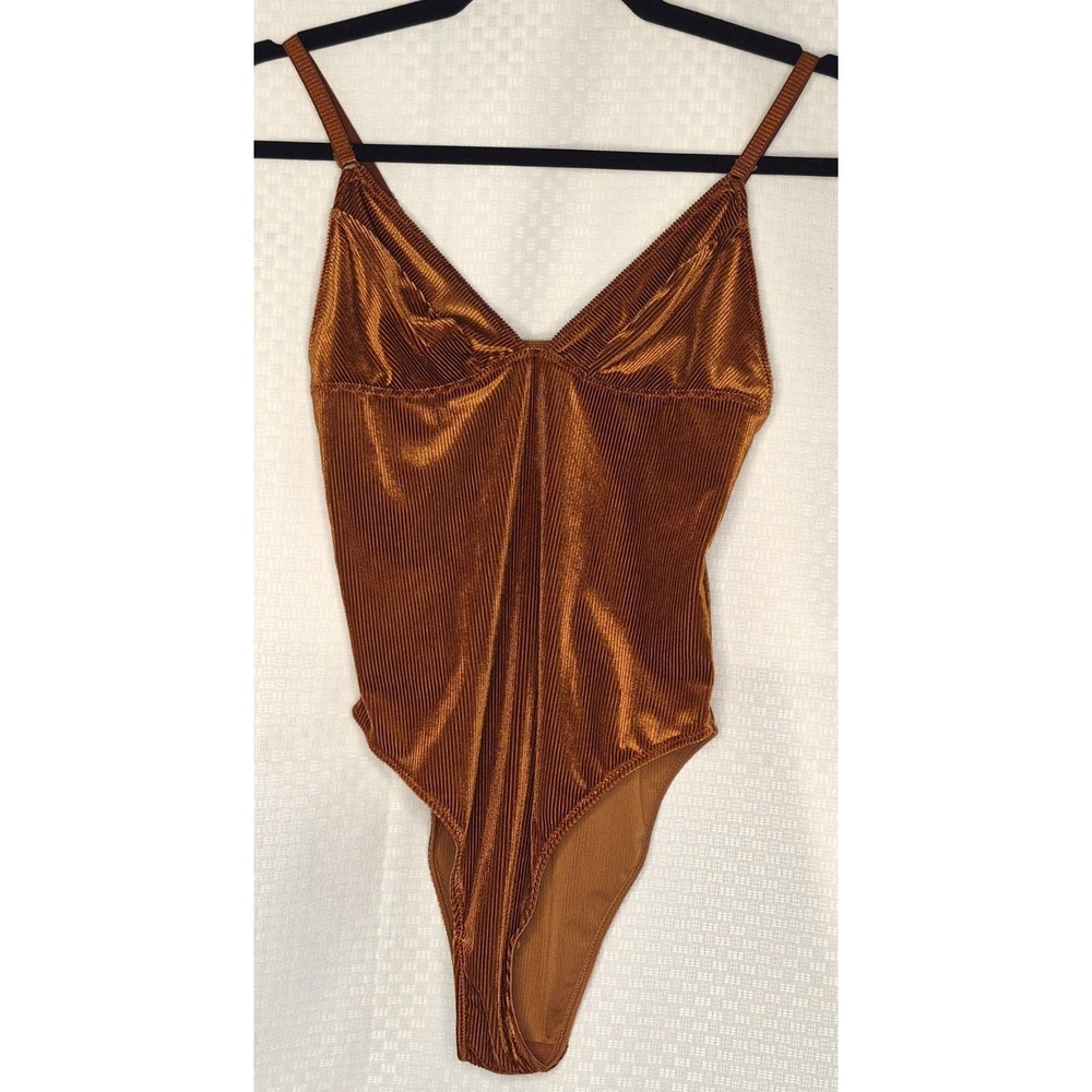 Out From Under Urban Outfitters S/P Shimmer Bodysuit Spaghetti Strap Copper Rust